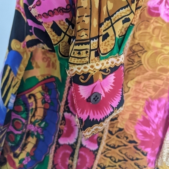 Vintage silk blend bright abstract floral print silk shirt Carmen back Large T3 - Picture 8 of 8